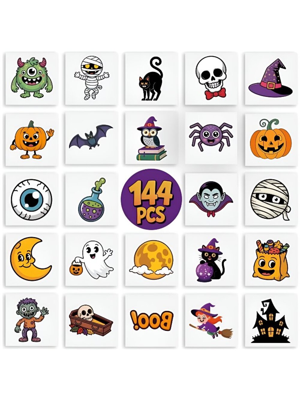 144PCS Halloween Temporary Tattoos for Kids – 24 Unique Child-Friendly Designs